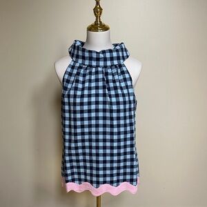 New Preppy Sail to Sable Navy and Light Pink Gingham Blouse With Gold Buttons